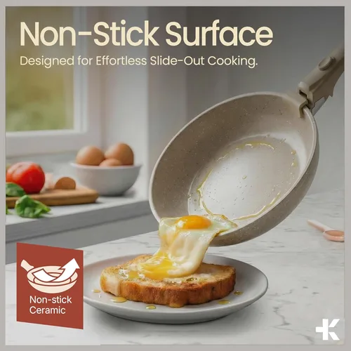 Miniatura 3 de Bakken - Juego de utensilios de cocina de aluminio recubierto de cerámica de 17 piezas, ollas y sartenes antiadherentes con tapas, utensilios