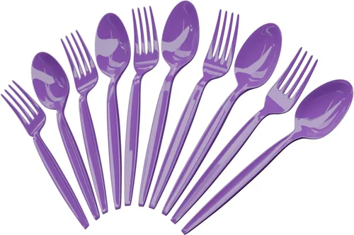 Miniatura 8 de Juego de cuchara y tenedor rosa intenso (50 cada uno) – Vajilla rosa intenso para fiestas, cubiertos de plástico duradero, cubiertos