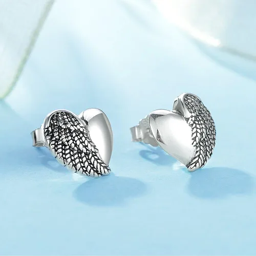 Miniatura 5 de Aretes de corazón de ala de ángel en plata de ley antigua 925 con espalda de mariposa 0.433x0.406 in, Plata de ley Turquesa Perla