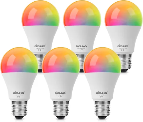 DiCUNO Bombillas inteligentes, bombilla cambiante a todo color, compatible con Alexa, Google Assistant, no requiere concentrador, RGBCW multicolor