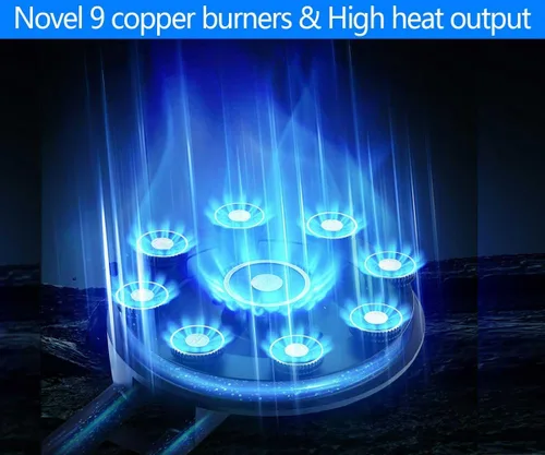 Miniatura 2 de Horynar Estufa de propano de 2 quemadores Estufa de gas Novel 9 Quemadores de propano de cobre, vidrio templado de encendido automático con manguera