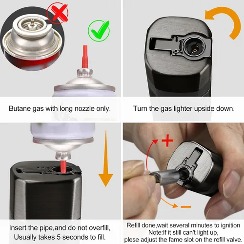 Miniatura 5 de Encendedor de llama de cuatro chorros con punzón y soporte, resistente al viento, encendedor de butano recargable multifuncional, caja de regalo