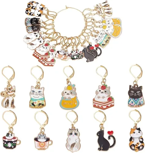 Miniatura 10 de SUNNYCLUE 1 Caja 30Pcs Marcadores de Puntada para Tejer y Ganchillo, Adornos de Flor de Margarita, Perlas de Perla, Tirador de Cremallera, Clip 30