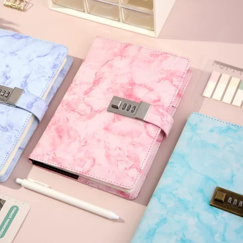 Miniatura 7 de Diario de mármol CAGIE con cerradura para niñas y mujeres, diario secreto impermeable con cerradura de 192 páginas para niñas con bolígrafo, diarios