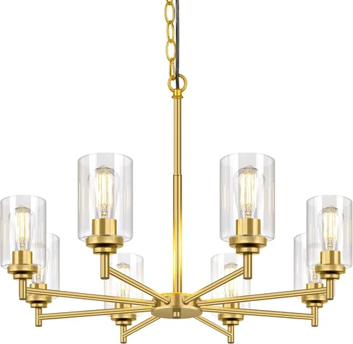 Miniatura 15 de 19.8'' Lámpara de araña de 5 luces de 19.8'' para comedor, isla de cocina, iluminación colgante moderna de granja con pantallas de vidrio, lámpara