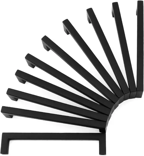 Miniatura 48 de KOOFIZO Paquete de 10 pomos negros para gabinete, pomos negros mate para cajones, K08, tiradores cuadrados de un solo agujero para gabinetes
