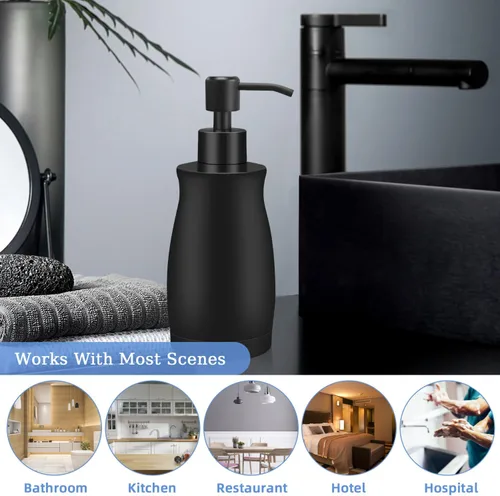 Miniatura 7 de ARKTEK Dispensador de jabón negro mate de acero inoxidable de 13.5 onzas – Dispensador de loción líquida para manos, dispensador de jabón recargable