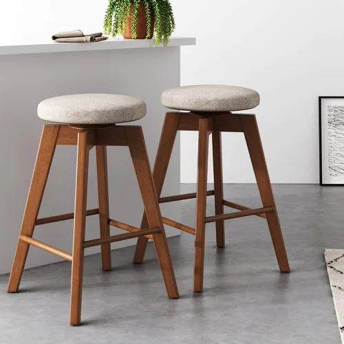 Nathan James Amalia Taburete de bar de altura de encimera de cocina sin espalda, madera maciza con asiento giratorio de 360 grados, café Marrón