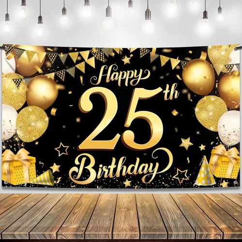 Miniatura 9 de KatchOn, XTRALARGE - Cartel de cumpleaños número 25 negro y dorado, de 72 x 44 pulgadas, reutilizable, resistente al agua, indecolorable