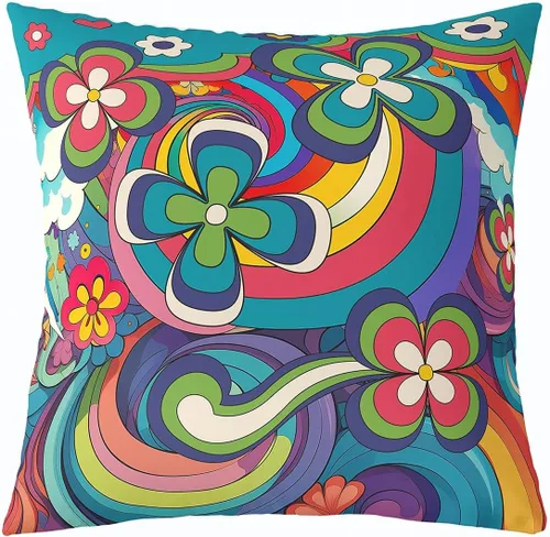 Miniatura 13 de Erosebridal Groovy Flower Power - Funda de almohada de 16 x 16 pulgadas, bonita funda de almohada floral bohemia de los años 60S y 70S, funda