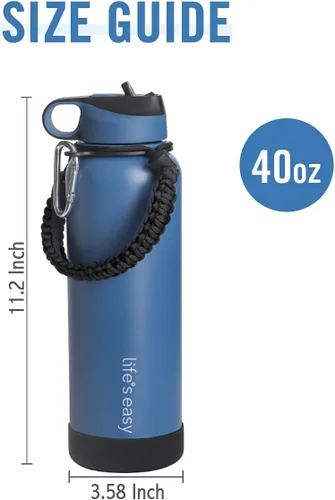 Miniatura 2 de Life's Easy Botella de agua aislada de acero inoxidable – Botella de agua deportiva con mango de bucle y tapa de popote de silicona biónico – Frasco