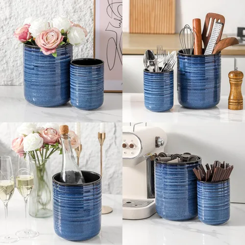 Miniatura 6 de HASENSE Soporte grande para utensilios de cocina de 7.4 pulgadas para encimera, organizador de utensilios de cocina moderno de granja, juego