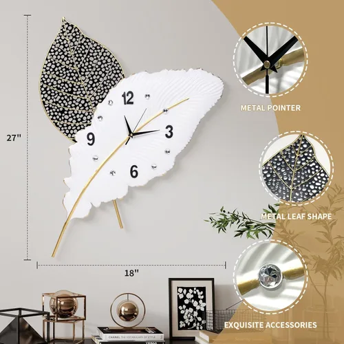 Miniatura 2 de Reloj de pared moderno con plumas, grande para decoración de sala de estar, reloj de pared decorativo, reloj de pared en blanco y negro, adecuado