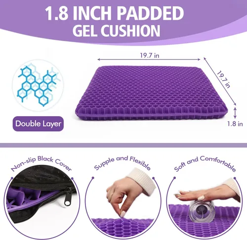 Miniatura 6 de Cojín de asiento de gel morado para sentarse prolongadamente, cojines de silla de enfriamiento extra grandes de 20 pulgadas para silla de oficina