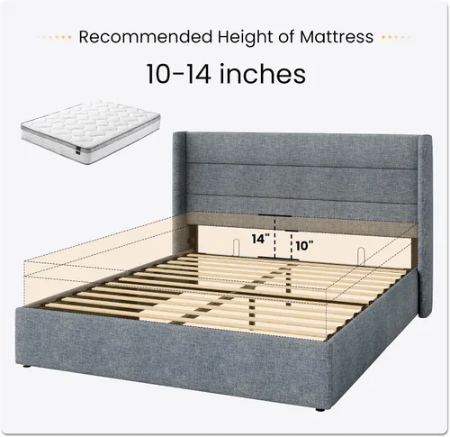 Miniatura 6 de SHA CERLIN Cama de Almacenamiento Elevable Tamaño Queen/Cabecera Moderna Tipo Wingback/Marco de Cama Plataforma Tapizada/Almacenamiento Gris azulado