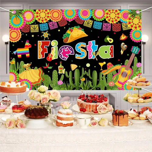 Miniatura 5 de Avezano Telón de fondo para fiesta temática mexicana, fiesta Luau Cinco de Mayo, cartel de carnaval, decoración de fiesta, telón de fondo de 70.8 x