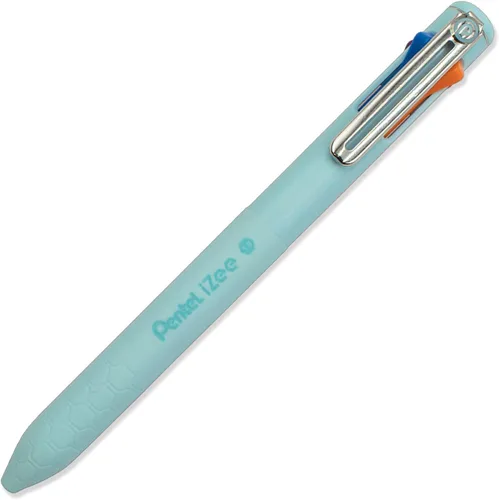 Pentel iZee - Bolígrafo de 4 colores, barril azul cielo, tinta múltiple, naranja, rosa, azul cielo y tinta violeta, bolígrafo individual