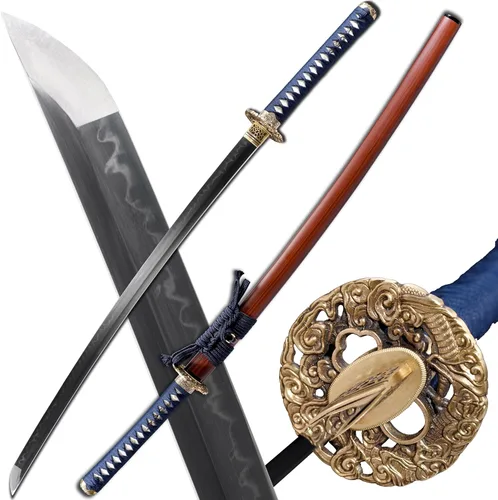 Miniatura 8 de Espada Katana Samurai, templada en arcilla, acero T10, Hamon real, espada completa Full Tang, hecha a mano, samurái, extremadamente afilada