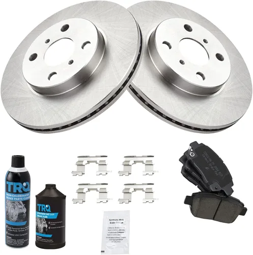 Miniatura 3 de TRQ Rotor de freno de disco delantero y pastillas de freno de cerámica con líquido de frenos y kit de limpiador compatible con Scion xA 2004-2006