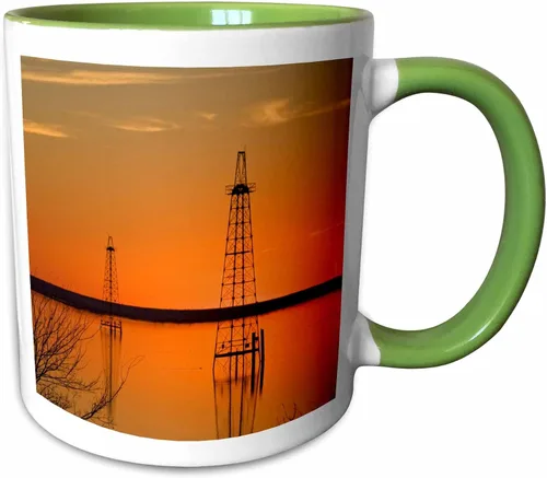 Miniatura 12 de 3dRose Oil well derricks, Industry, Lake Arrowhead, Texas - US44 LDI0004 - Larry Ditto 15oz Two-Tone Black Mug