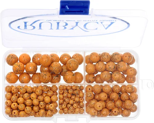 Miniatura 6 de RUBYCA 300 cuentas de vidrio sueltas de varios tamaños para la fabricación de joyas, naranja opaco, salpicaduras de pintura negra