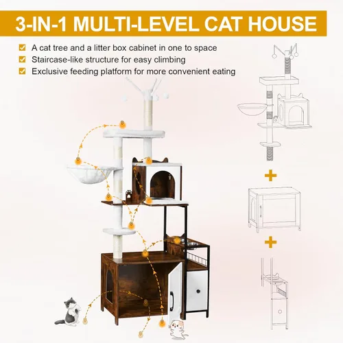 Miniatura 7 de Snughome Árbol para Gatos con Recinto para Caja de Arena, Torre Moderna 3 en 1 para Gatos de Interior, Mueble Oculto para Caja de Arena de 67.32