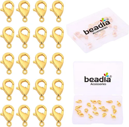 BEADIA Cierres de langosta chapados en oro de 18 quilates que no se deslustran de 0.394 in, 20 piezas para hallazgos de fabricación de joyas Cierres