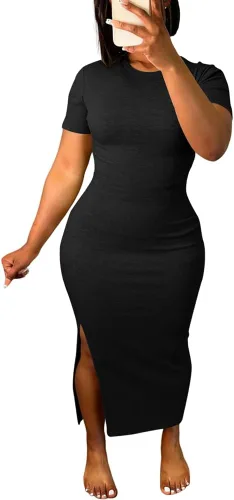 Miniatura 9 de Women's Casual Short Sleeve Dress T Shirt Bodycon Dresses V Neck Maxi Sundress Basic Party Club Dress