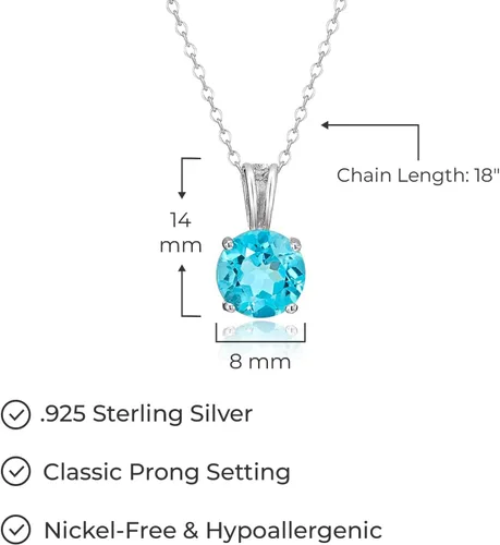 Miniatura 25 de Amazon Essentials Collar con colgante de piedra natal de corte redondo de plata de ley de 18 pulgadas (anteriormente colección Amazon)