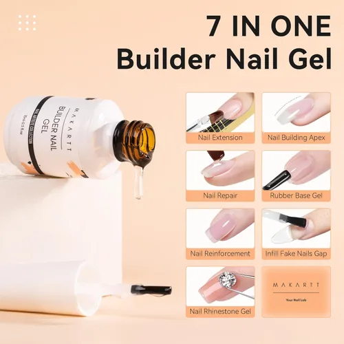 Miniatura 2 de Makartt Clear Builder Gel de uñas 7 en 1, esmalte de uñas de gel, capa base de goma, fortalecedor de luz UV dura, extensión de diamantes