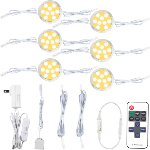 Lámpara de luz LED para debajo del armario, luz LED para debajo del gabinete, en serie, enlazable, control remoto inteligente regulable, enchufe de