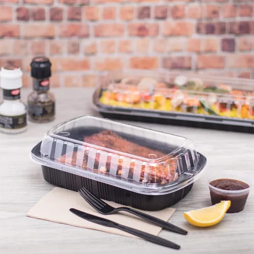 Miniatura 7 de Karat Envase de costilla de plástico PP negro con tapa transparente OPS - 100