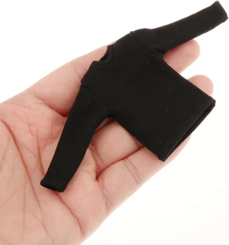 Miniatura 5 de Colaxi Camiseta de manga larga con figura de hombre a escala 1/12, ropa de muñeca en miniatura para figura de 6 pulgadas, color negro