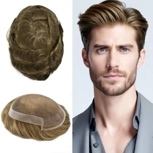 Miniatura 15 de Toupee Hair System For Men Real Human Hair Swiss Lace Mens Toupee Men Hair Replacement System Natural Hairline Mens Hairpieces 6X8"-80% light