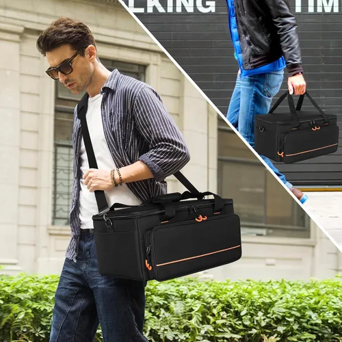 Miniatura 6 de LUXJA Bolsa de luz acolchada para 4 luces par, funda con divisor interior y bolsillos para accesorios, color negro