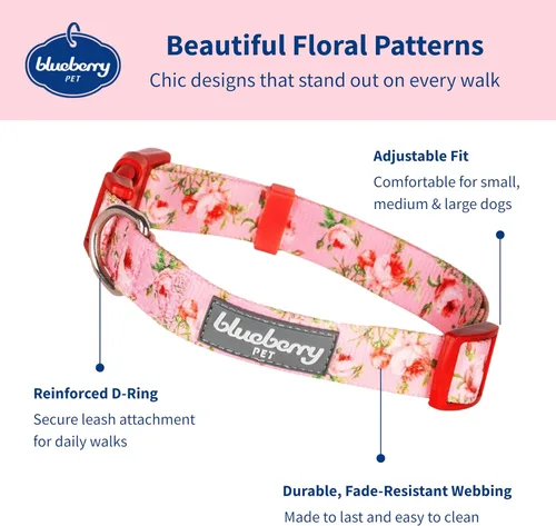 Miniatura 2 de Collar para Perro Blueberry Pet - Collar Floral Rosa Rosa Bebé para Cachorros, Collares Ajustables para Perros Pequeños, Collar para Perro Pequeño