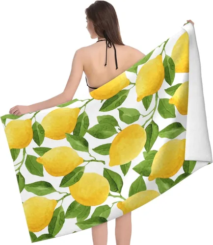 Miniatura 3 de VOOHDDY Toalla de playa de frutas verdes amarillo limón, grande, suave, absorbente, de secado rápido, toallas de baño de gran tamaño para baño