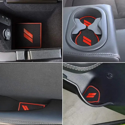 Miniatura 3 de Auprite Alfombrillas antipolvo para accesorios Dodge Challenger 2015 2016 2017 2018 2019 2020 2021 2022 2023, se adapta a la medida forros de Rojo