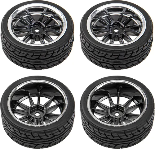 Miniatura 3 de Llantas hexagonales de 12 radios y neumáticos de goma compatibles con HSP Tamiya HPI Kyosho 1/10 On-Road Touring Car WLtoys 1/14 144001 Traxxas 1/16