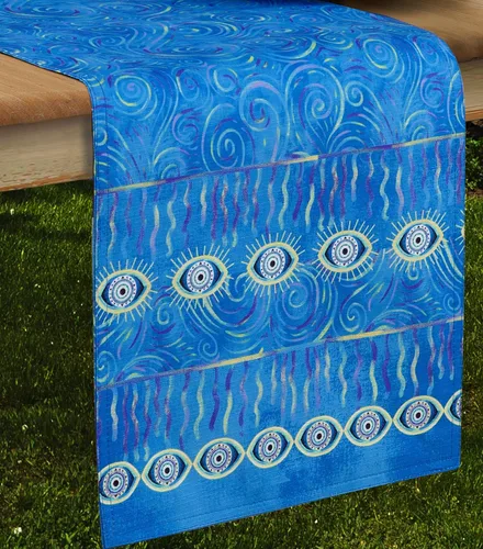 Miniatura 7 de Home Bargains Plus Mantel rectangular de tela de medallón mediterráneo azul de 52 x 70 pulgadas, patrón de islas griegas costeras, resistente a