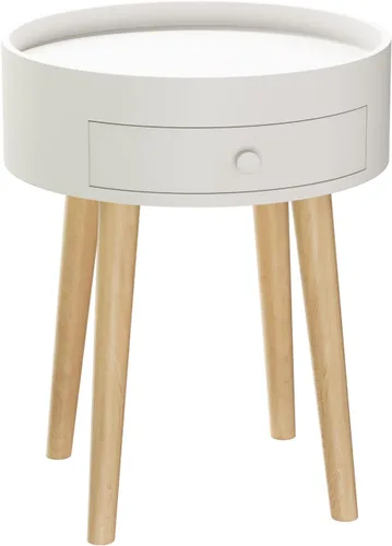 Miniatura 7 de Mesa auxiliar redonda blanca para sala de estar, mesita de noche moderna, mesa de centro pequeña con cajón para dormitorio, espacio pequeño, patas