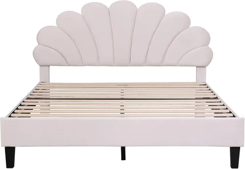 Miniatura 5 de Harper & Bright Designs Base de cama tapizada de tamaño Queen con cabecera de terciopelo con patrón de flores para niños, niñas, niños y adultos
