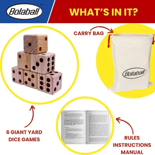 Miniatura 3 de Bolaball Juego de dados gigantes de madera de 3.5 pulgadas para patio – Kit de diversión duradero para exteriores incluye 6 dados grandes con bolsa