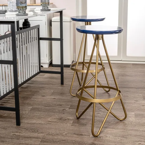 Miniatura 7 de JONATHAN Y Spiroa - Taburete de bar moderno de metal sin espalda de 30 pulgadas, silla de bar de hierro negro y dorado con reposapiés para isla