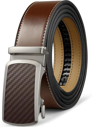 Miniatura 20 de Drowsmen - Cinturón de cuero para hombre con trinquete de 1 3/8 pulgadas, hebilla automática de deslizamiento con clic, ajuste ajustable para un