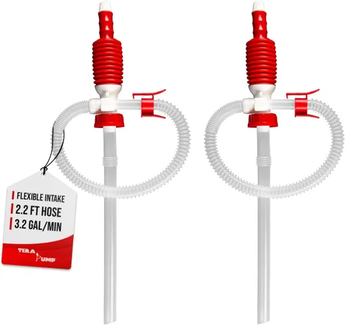 TERA PUMP Bomba de transferencia de combustible portátil manual, manguera de descarga de 2.2 pies, clip integrado en la boquilla, bomba de sifón