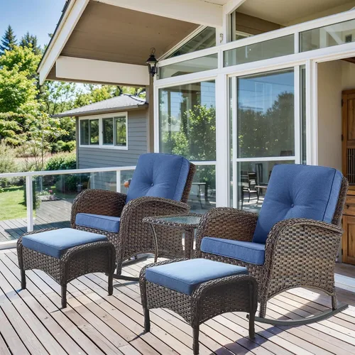 Miniatura 8 de HUMMUH Juego de 2 sillas de mimbre para exteriores, sillas de comedor con respaldo alto y asiento profundo para jardín, porche, patio trasero