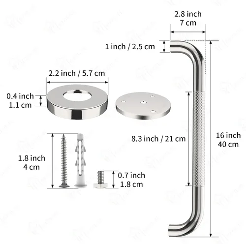 Miniatura 2 de Barra de Agarre Antideslizante Cromada de 16 Pulgadas, iMomwee Paquete de 2 Barras de Agarre de Acero Inoxidable para Baño con Agarre Moleteado