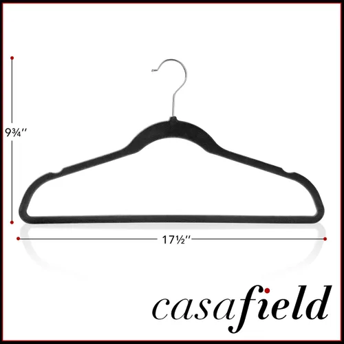 Miniatura 5 de Casafield 50 perchas de terciopelo negro para trajes, perchas antideslizantes que ahorran espacio