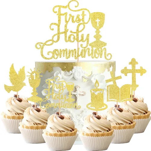 Miniatura 20 de 24 piezas de decoración para cupcakes con purpurina y paloma para magdalenas, para primera comunión, tema de bautismo cristiano, baby shower, fiesta